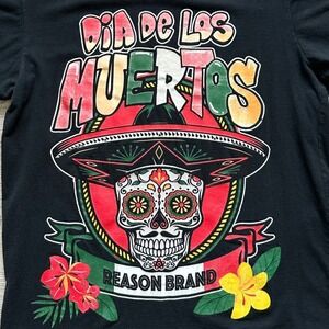 Reason Brand Dia De Los Muertos Sugar Skull Graphic Tshirt Black Small *FLAW*